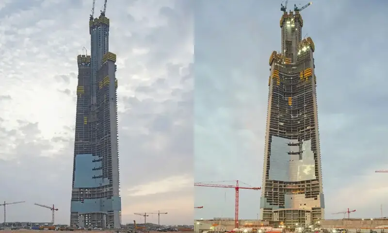برج جدة يتجاوز 100 طابق في مسيرته ليصبح أطول مبنى بالعالم